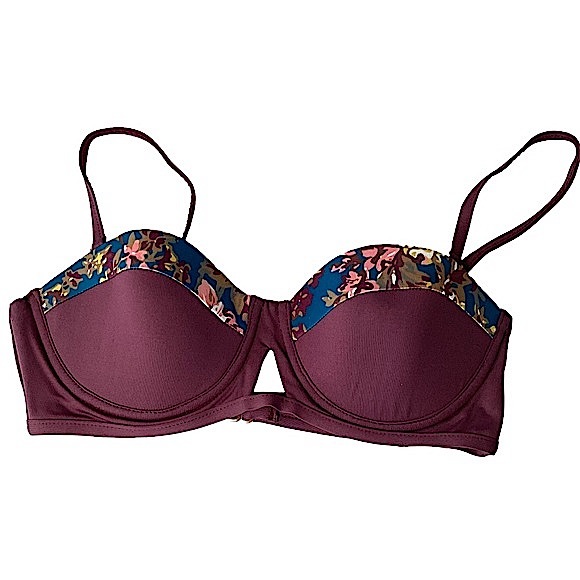 Tavik Maroon & Blue Floral Bikini Top Adjustable Straps New with Tags Size Small - Picture 16 of 16